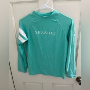 Seaside rash guard (size 12 girl) teal and white
